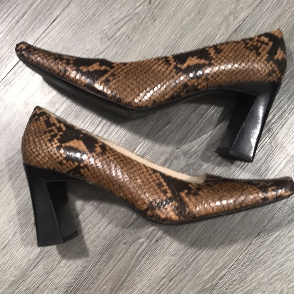 Via Spiga Square Toe Python Embossed Leather Pumps - image 3